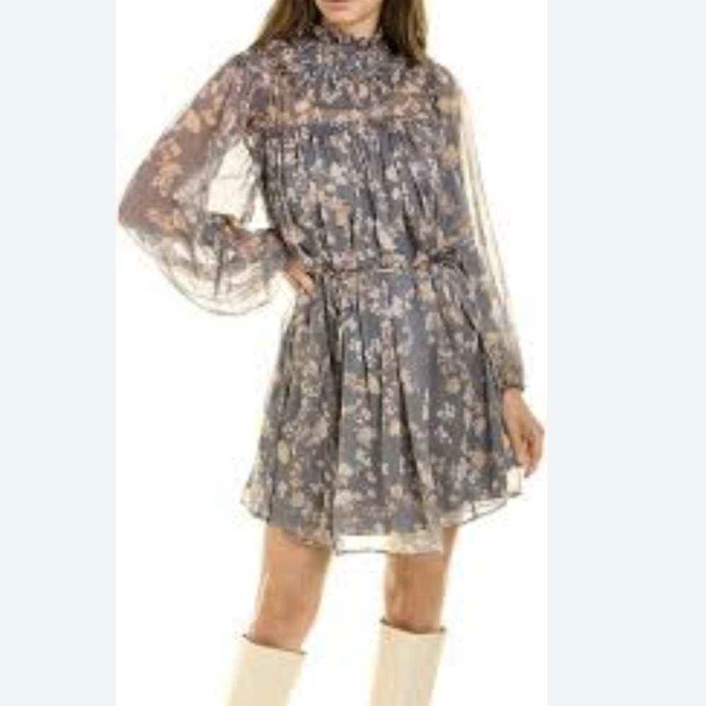 French Connection Diana Recycled Crinkle Tunic Dress W/Embroidery Size Small